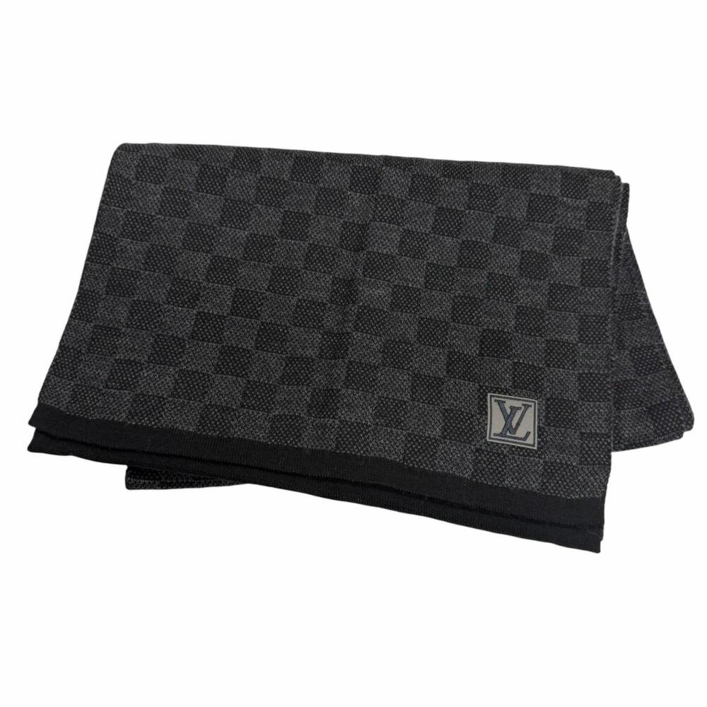 LOUIS VUITTON M70028 Echarpe Petit Damier 100% Wool LV Logo Patch Stole Scarf...